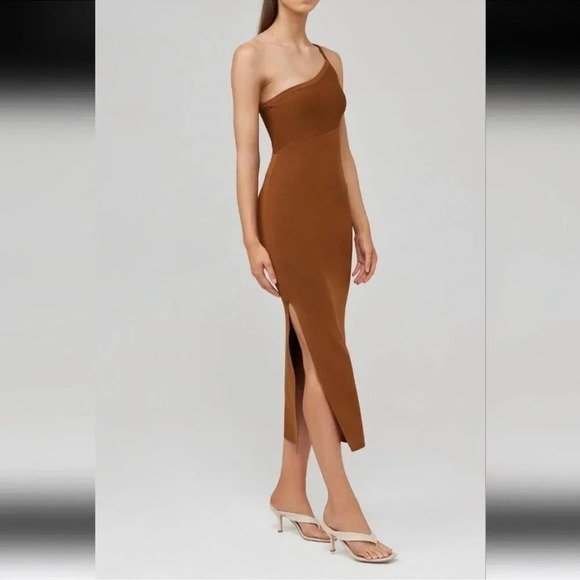 House of Harlow 1960 Ribbed One Shoulder Midi Dress Size Large - Picture 2 of 6